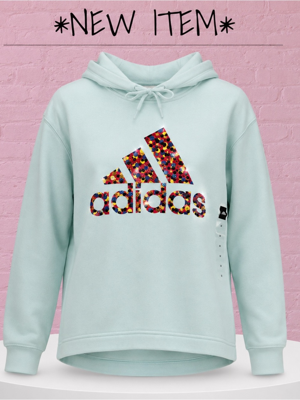 Custom Adidas Halo Mint 1X Rhinestone Logo Hoodie NWT Custom KristafyIT